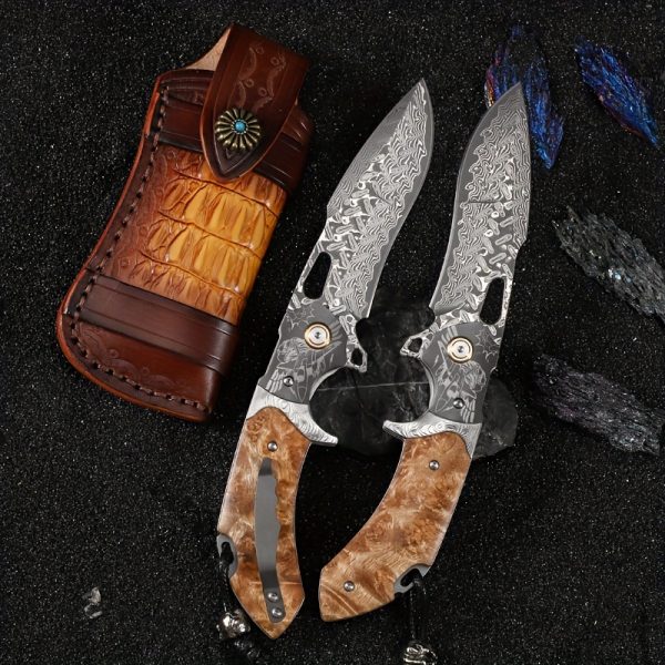 1PC Handmade Damascus Steel Folding Pocket Knife Men's Pocket Knife With Holster High Hardness EDC Outdoor Carry Knife Camping Sharp Folding Knife - Image 8