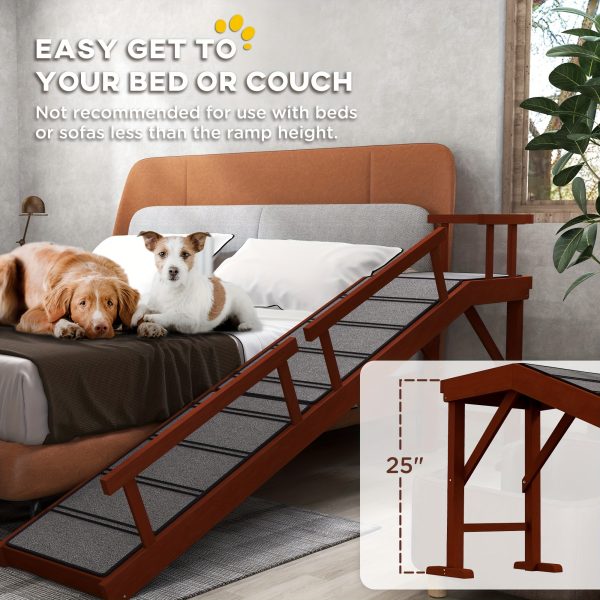 PawHut Dog Ramp, Dog Stairs For Small, Medium & Large Dogs, Pet Ramp For Bed Or Couch With Removable Guardrails, Non-Slip Surface, 73" Long, Brown - Image 5