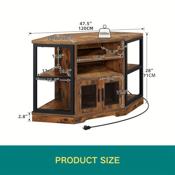 Xelsyo Farmhouse Corner TV Stand For TVs Up To 55 Inch With Power Outlet, Wood Entertainment Center, TV Media Console With Storage, Walnut - Image 3