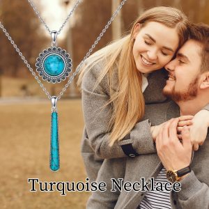 Turquoise Layered Necklace 925 Sterling Silver Real Gemstone Turquoise Pendant Boho Jewelry Gifts For Women