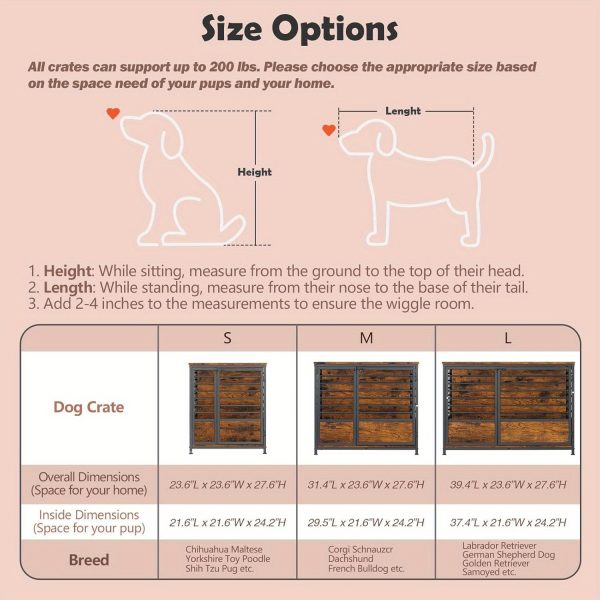 1pc Rustic Wooden Dog Crate Furniture with Metal Frame, Scratch-Resistant End Table, Secure Latch, Adjustable Feet, Indoor Pet Cage House for Small/Medium Dogs - Image 9
