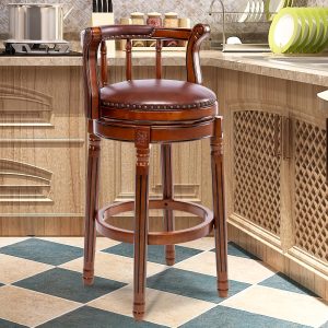 1pc Cow Top Faux Leather Wooden Bar Stools, Seat Height 26in Swivel Counter Bar Chair With Backs For Home Kitchen Counter, Modern Chair Dining Room, Restaurant, Study And Pub For Restaurant
