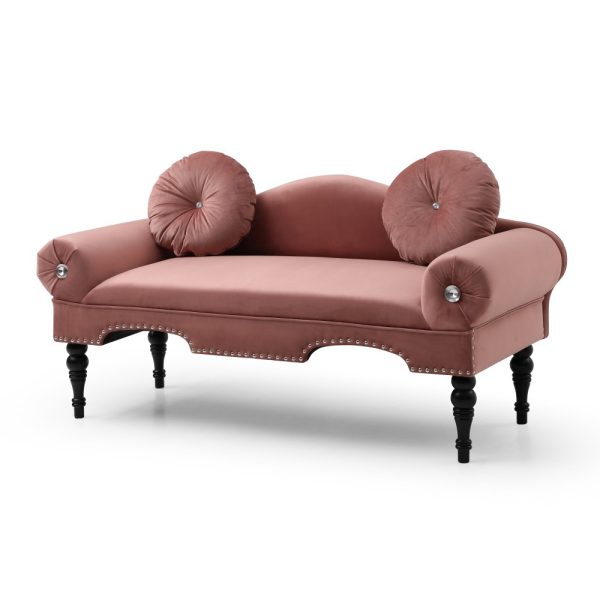 1pc Rose Velvet Loveseat Sofa, 54" Width Upholstered 2-Seater Bench with Nailhead Trim and Wooden Legs, Includes 2 Pillows - Modern Accent Furniture for Living Room, Bedroom, Entryway - Image 5