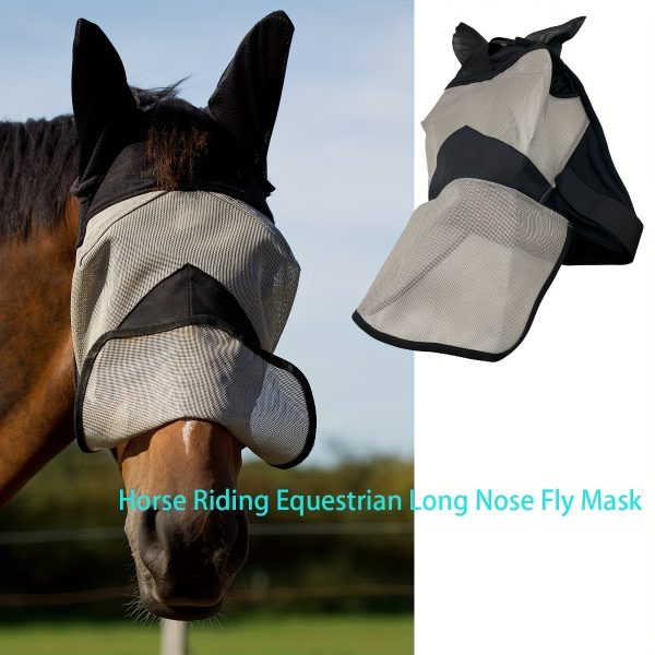Equestrian Long Nose Fly Mask for Horses, PVC Breathable Mesh Protection with Adjustable Straps - Fly Repellent Horse Mask - Image 3