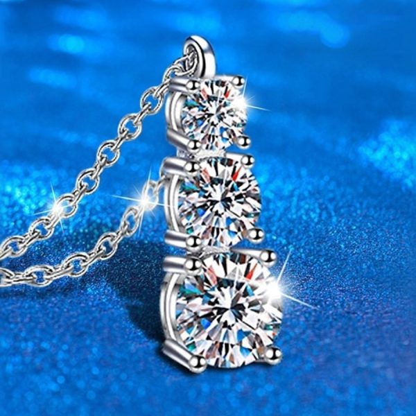 1pc Luxury 925 Sterling Silver Moissanite Pendant Necklace, 4.1ct 3-Stone D Color VVS1 Round Cut, Simple Elegant Jewelry for Women, Ideal for Daily Wear & Gift-Giving, Perfect for Christmas & Thanksgiving