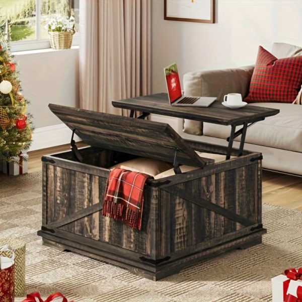 YINTATECH Lift- Top Square Coffee Table with Rustic Oak Finish - Image 6