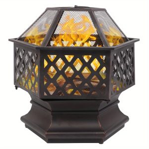 1pc 22in Small Hexagonal Charcoal Fire Pit Iron Black
