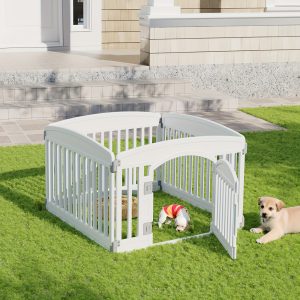 Sports Style 24 Inch Durable Lightweight Pet Playpen, 4/6 Panels Plastic Dog Fence with Lockable Door and Non- Slip Bottom, Suitable for Small to Medium Pets, Easy to Assemble Indoor Outdoor Puppy Pen
