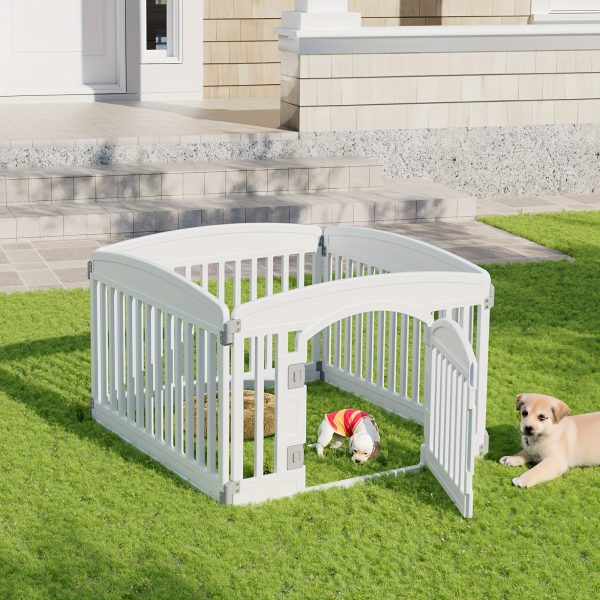 Sports Style 24 Inch Durable Lightweight Pet Playpen, 4/6 Panels Plastic Dog Fence with Lockable Door and Non- Slip Bottom, Suitable for Small to Medium Pets, Easy to Assemble Indoor Outdoor Puppy Pen