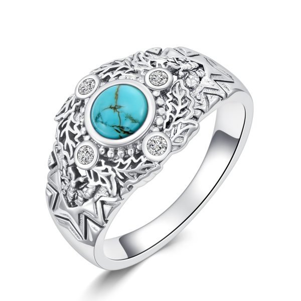 Vintage Boho 925 Sterling Silver Turquoise Ring, Oxidized Leaf Butterfly Design, December Birthstone, Ideal for Daily Wear & Gift Giving, Christmas Season Jewelry for Women - Image 2