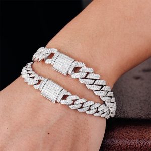 1pc S925 Sterling Silver with 9.7 Carat Moissanite Hip Hop Cuban Bracelet, Men's And Women's Street Bracelet, Moissanite Gemstone Jewelry, High-end Dating Social Premium Properties, | Birthday | Wedding | Anniversary | Appointment