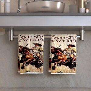2-Pack Western Cowboy Towels, 18x26 Inch, 100% Polyester, Contemporary Style, Soft Weave, Machine Washable, Rectangular Shape, Rustic Country Home Decor, Ideal for Kitchen, Bathroom, Spa - Unique Gift for Western Enthusiasts