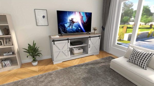 Xelsyo Farmhouse TV Stand for TVs up to 65'', Entertainment Center with Barn Doors, TV Media Console Cabinet, Grey Wash - Image 12