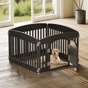 4 Panel/6 Panel Plastic Pet Playpen With Lockable Door And Non-Slip Bottom, 24 Inch High Durable Puppy Playpen Suitable For Small To Medium Pets, Portable Indoor Outdoor Puppy Pen, Lightweight Combination Dog Fence, Black/White