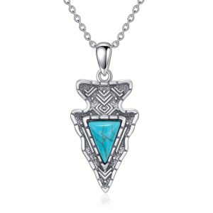 Turquoise Arrowhead Necklace 925 Sterling Silver Real Turquoise Gemstone Southwestern Arrowhead Pendant Western Jewelry Gifts For Women