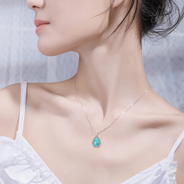 Turquoise Necklace 925 Sterling Silver Real Turquoise Gemstone Pendant Western Bohemian Jewelry For Women - Image 5