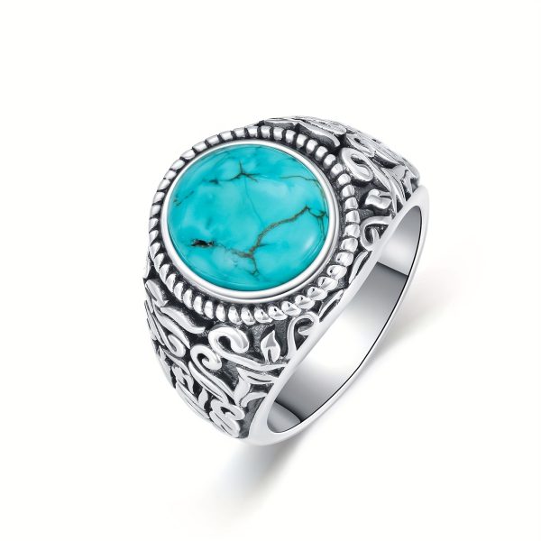 Turquoise Rings For Men 925 Sterling Silver Western Vintage Natural Turquoise Gemstone Ring Jewelry Gifts For Father - Image 2