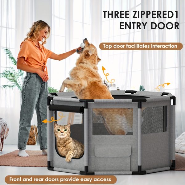 Octagon Breathable Mesh Pet Fence - Dog Playpen, Oxford Fabric, PVC Pipe, Portable Kennel Cage for Cats, Rabbit, Puppy Playpens - Image 4
