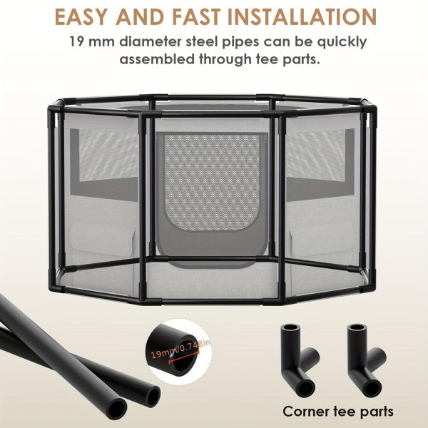 Octagon Breathable Mesh Pet Fence - Dog Playpen, Oxford Fabric, PVC Pipe, Portable Kennel Cage for Cats, Rabbit, Puppy Playpens - Image 3