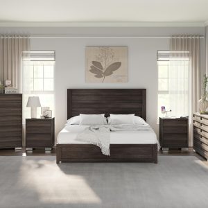 Farmhouse Bedroom Furniture Set, 5 Pieces: Bed Frame (Three Sizes) With 49" Fluted Headboard, 6-Drawer Dresser (54" Wide), 5-Drawer Dresser (47" Tall), And Nightstand Pair With Charging Station