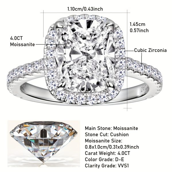 Weight 3.64g US10 size, main stone moissanite - oblong 8x10mm*1pcs, 4 carat 1pc moissanite ring 925 sterling Silvery Women's engagement ring bezel style wedding ring oblong cut moissanite engagement ring anniversary ring - Image 5