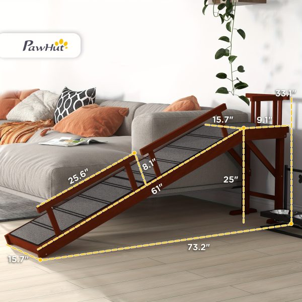 PawHut Dog Ramp, Dog Stairs For Small, Medium & Large Dogs, Pet Ramp For Bed Or Couch With Removable Guardrails, Non-Slip Surface, 73" Long, Brown - Image 3