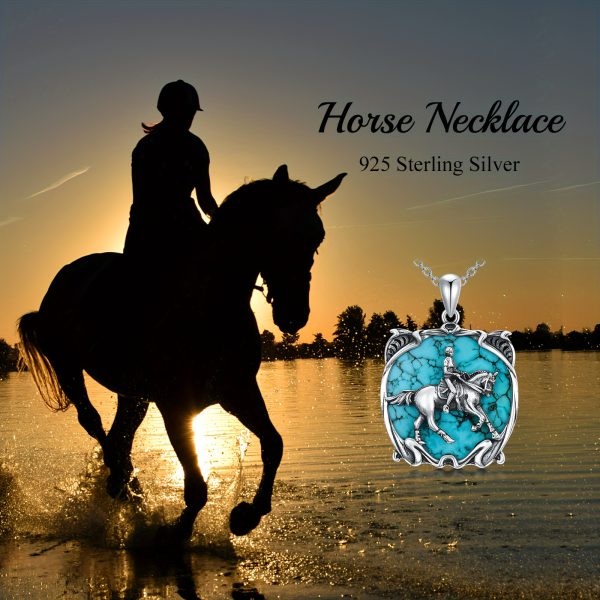 Turquois Horse Necklace For Women 925 Sterling Silver Genuine Turquoise Gemstone Horse And Women Pendant Horse Jewelry Gift Birthday Mother's Day - Image 6