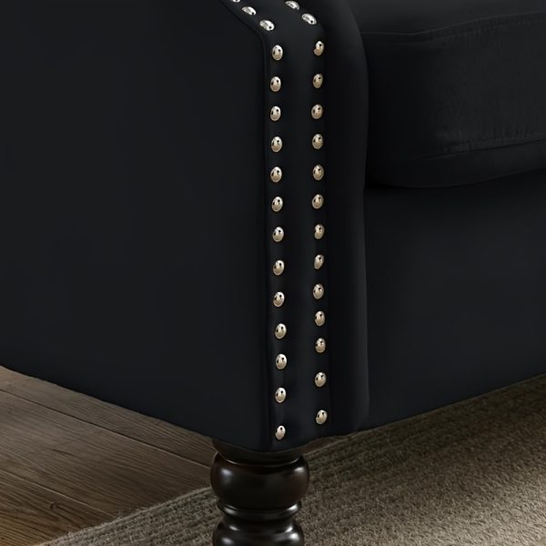 [Video] 79 Chesterfield Sofa Black Velvet for Living Room, 3 Seater Sofa Tufted Couch with Rolled Arms and Nailhead for Living Room, Bedroom, Office, Apartment, two pillows - Image 10