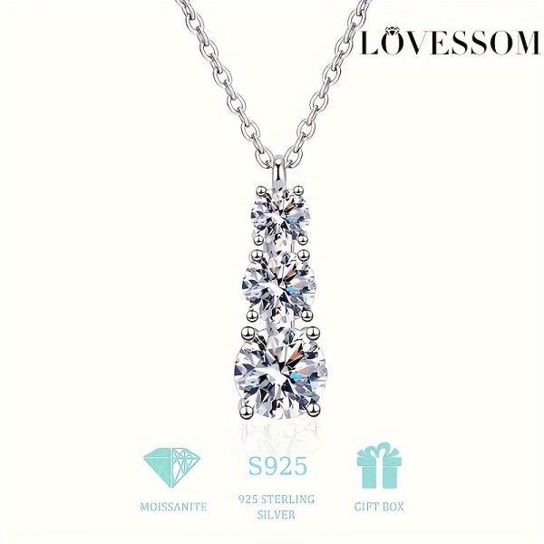 S925 Sterling Silver 1.8 Carat Moissanite Pendant Necklace Clavicle Chain Proposal Engagement Wedding Dinner Party Trendy Temperament Classic Simple Style Casual Elegant Design High-end Light Luxury Niche Sweet Fresh Girl Cute Gift For Daughter To Mom Dai