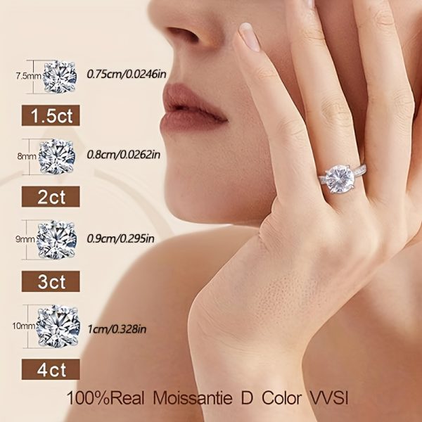 1.5/2/3/4CT Delicate Moissanite Sterling Silver Engagement Ring - Exquisite Promise Ring for Women, Fashionable Daily Wear Accessory, Romantic Gift for Lover, High-Quality Jewelry with 925 Sterling Silver Band - Image 5