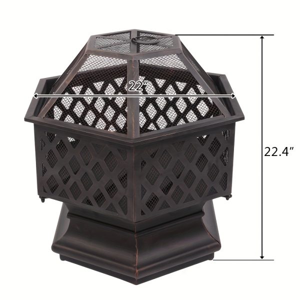 1pc 22in Small Hexagonal Charcoal Fire Pit Iron Black - Image 3