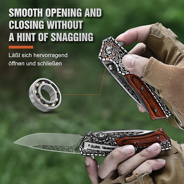 1pc Ambidextrous Stainless Steel Folding Knife with 3D Vintage Embossed Pattern - Lightweight Pocket Knife for Outdoor Survival, Camping, Fishing, Hiking, Hunting - Unique Engraved Design, Ideal Men'S Gift for Christmas, Halloween, Thanksgiving, Father'S - Image 10