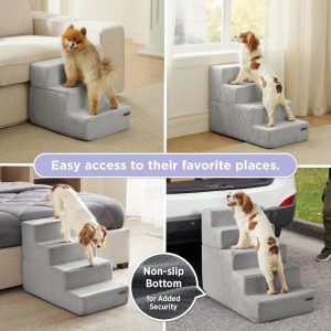 Bedsure Dog Steps - Pet Stairs for Beds And Sofas, Collapsible Pet Steps with Certipur- Foam for Cats And Dogs, Non-Slip Base Dog Steps