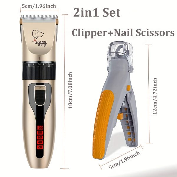 2-in-1 Deluxe Pet Grooming Kit - Quiet Electric Trimmer and LED Nail Clipper with Ergonomic Handle for Easy Dog and Cat Grooming at Home or Salon - Premium Quality, Non-Slip Grip, and LED Light for Precise Trimming - Image 2