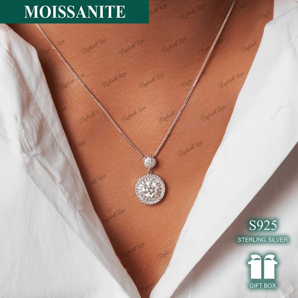 1pc Seiko Electroplated 18k Gold Plated 925 Sterling Silvery, Weight 5.5g, Main Stone: 2 Carat Moissanite Full Round Bottom Style Women's Fashion Pendant Necklace Suitable for Engagement, Marriage, Confession, Gift for Friends, Lovers, Family, Fashion Par - Image 2