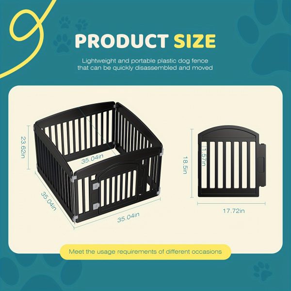 4 Panel/6 Panel Plastic Pet Playpen With Lockable Door And Non-Slip Bottom, 24 Inch High Durable Puppy Playpen Suitable For Small To Medium Pets, Portable Indoor Outdoor Puppy Pen, Lightweight Combination Dog Fence, Black/White - Image 2