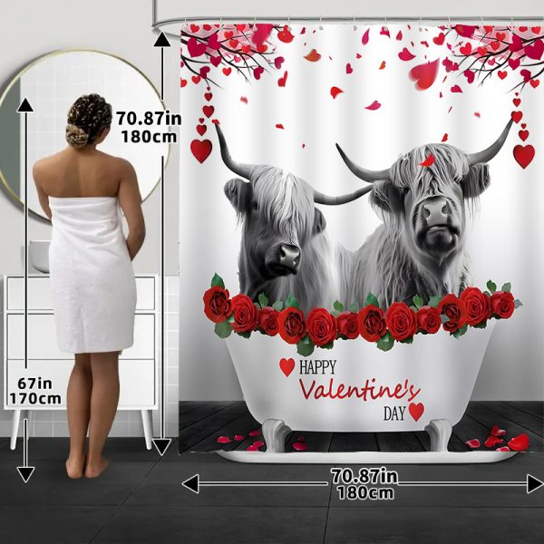 Valentine'S Day Highland Cow Bathroom Set with Hooks, Water-Resistant Polyester Decor, Non-Slip Mats, Toilet Cover, Ultra-Soft Towels, Hand Washcloths, Fashion Animal Love Theme Bath Accessories - 1pc/2pcs/4pcs/6pcs - Image 7