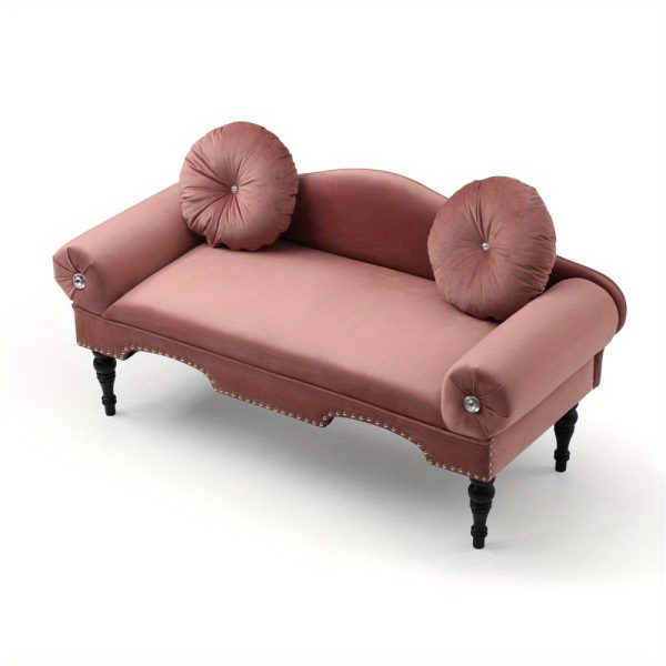 1pc Rose Velvet Loveseat Sofa, 54" Width Upholstered 2-Seater Bench with Nailhead Trim and Wooden Legs, Includes 2 Pillows - Modern Accent Furniture for Living Room, Bedroom, Entryway - Image 4