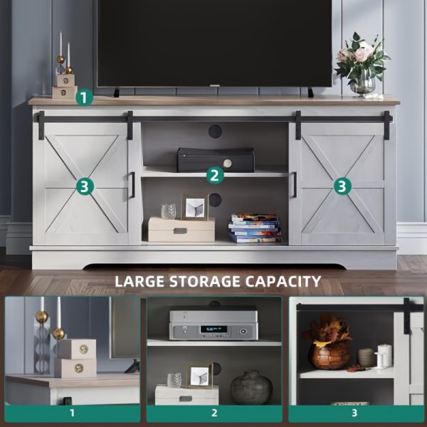 Xelsyo Farmhouse TV Stand for TVs up to 65'', Entertainment Center with Barn Doors, TV Media Console Cabinet, Grey Wash - Image 9