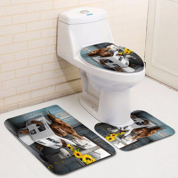[6pcs Highland Cow Bathroom Decor Set] 1pc/2pcs/4pcs/6pcs Highland Cow Bathroom Decor Set, Woven Polyester, Water-Resistant, Non-Bleach, Fashion Theme, with Quick-Absorbent Towels, Bath Mat, Toilet Cover, Bathroom Accessories with Hooks for Bathroom Decor - Image 5