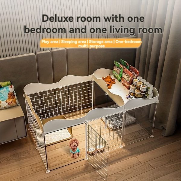 CozyPet Metal Fence Enclosure - Spacious Indoor Dog Cage with Door, One Bedroom, One Living Room, One Bathroom, Free Activity Space for Domestic Pets - Image 2