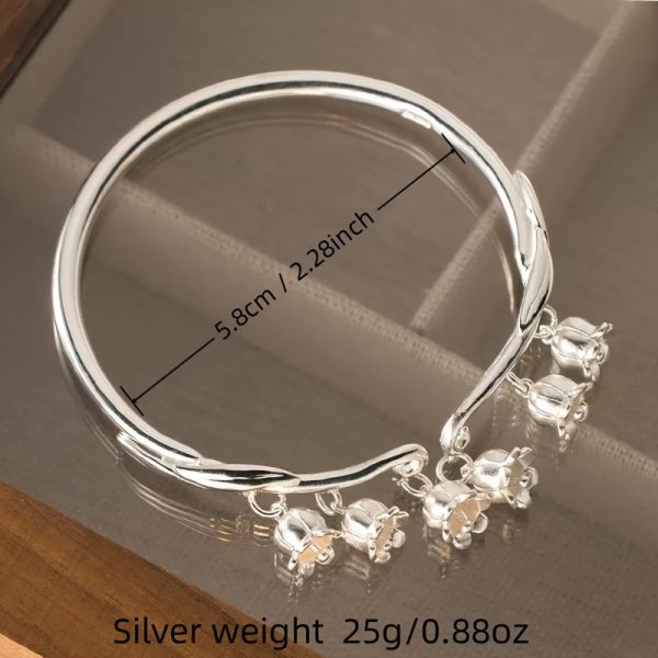 1pc Elegant Bohemian Style S999 Sterling Silver Open Cuff Bracelet, Charm Dangle Design, Lightweight 25g, Perfect for Daily Wear and Gifting, Valentine'S Day Suitable - Image 4