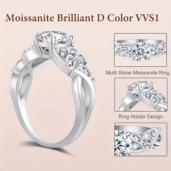 1.5/2/3CT VVS1 Round Cut Moissanite Engagement Ring - 925 Sterling Silver, White Promise Wedding Ring, CZ Wedding Jewelry for Her, Women's Promise Ring, Luxury Wedding Band - Image 2