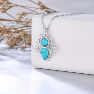 OHAYOO Bee Turquoise Necklace S925 Sterling Silver Bee Pendant Necklace Turquoise Bee Jewelry Gifts For Women