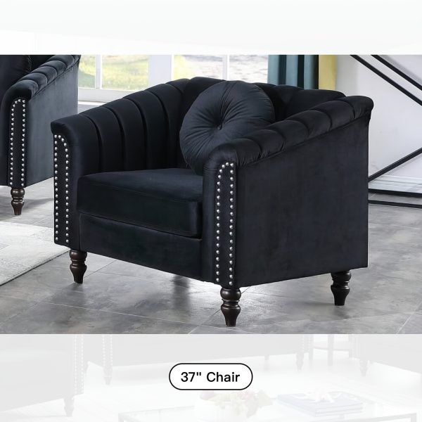 [The Yard]Chesterfield Sofa Set, Luxurious Flannel Upholstered Couch Set With Rolled Arms And Rivet Trim, 3-Piece Living Room Furniture Set Including Sofa, Loveseat, And Armchair, Button Tufted Cushions, Modern Classic Style Sofa For Home Or Office - Image 15
