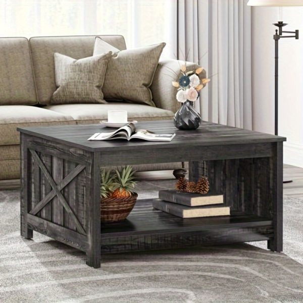 YINTATECH Wood Coffee Table with Barn Door, Farmhouse Inspired Living Room Centerpiece - Image 2