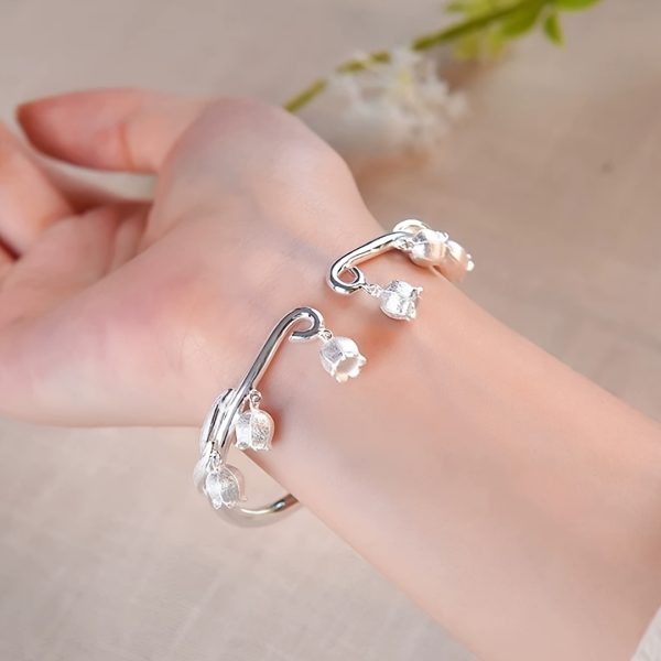 1pc Elegant Bohemian Style S999 Sterling Silver Open Cuff Bracelet, Charm Dangle Design, Lightweight 25g, Perfect for Daily Wear and Gifting, Valentine'S Day Suitable - Image 2