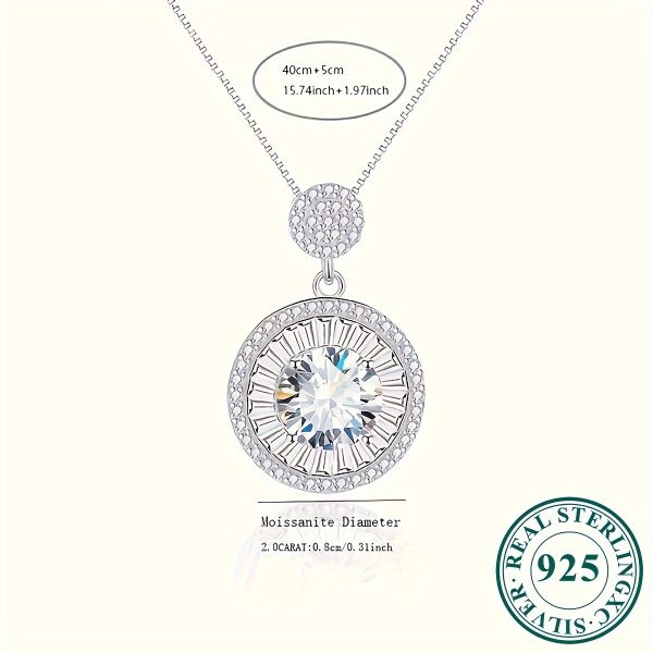 1pc Seiko Electroplated 18k Gold Plated 925 Sterling Silvery, Weight 5.5g, Main Stone: 2 Carat Moissanite Full Round Bottom Style Women's Fashion Pendant Necklace Suitable for Engagement, Marriage, Confession, Gift for Friends, Lovers, Family, Fashion Par - Image 4
