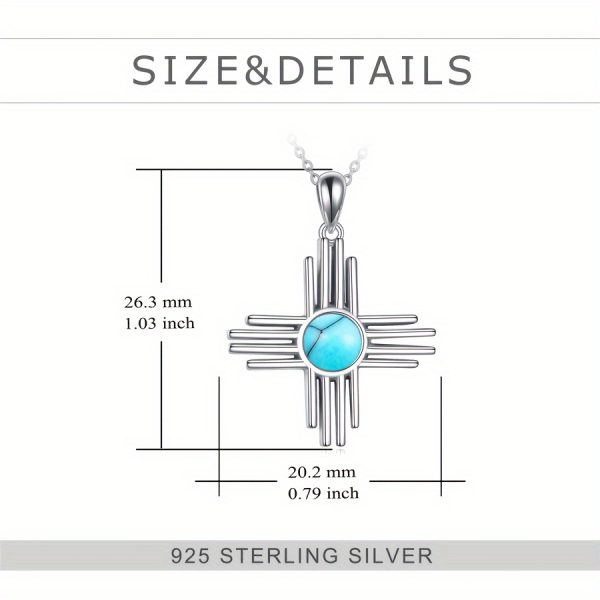 Zia Sun Symbol 925 Sterling Silver Necklace Exquisite Ladies Turquoise/Moonstone Pendant Jewelry For Women New Mexico Necklace For Mother's Day Christmas Birthday Gifts - Image 10