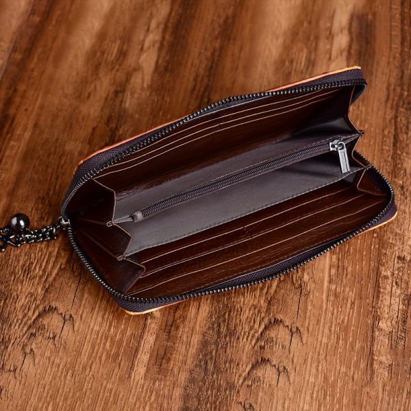 Planted Tanned Leather, Top Layer Cowhide, Genuine Leather, Women's Wallet, Mobile Phone Bag, Hand-held Bag, Embossed, Handmade, Hand-painted, Retro Style, Lightweight, Practical For Travel, Inner Compartment Made Of Top Layer Cowhide - Image 4